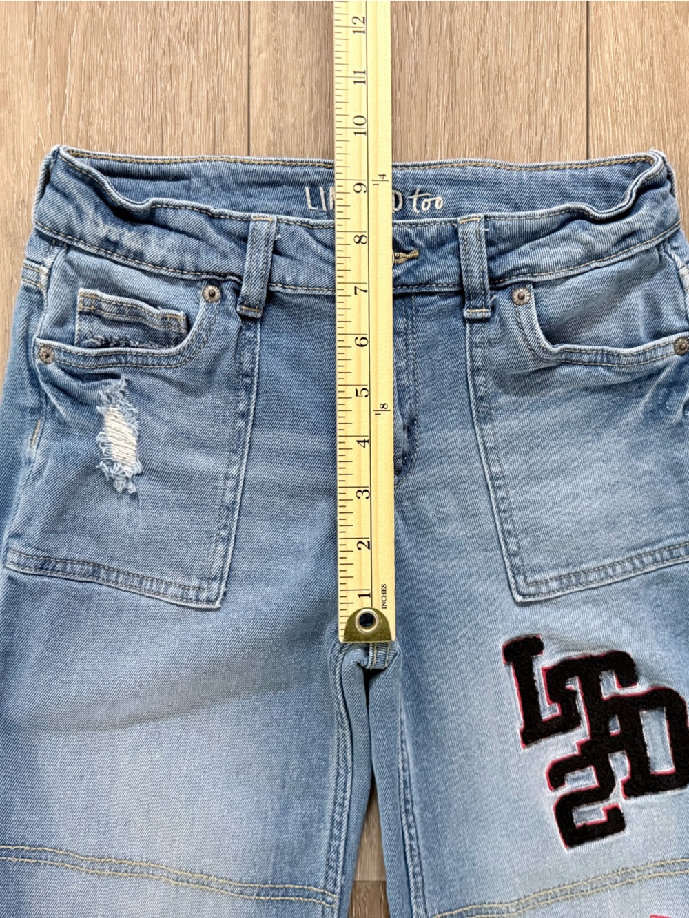 Limited Too Blue Wide-Leg Patch Jeans for girls - Picture 10 of 12